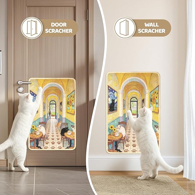 Graciadeco Cat Scratch Pad 23.6" x 15.7" Natural Sisal 2 Packs Couch Protector from cat Claws with Velcro & Catnip