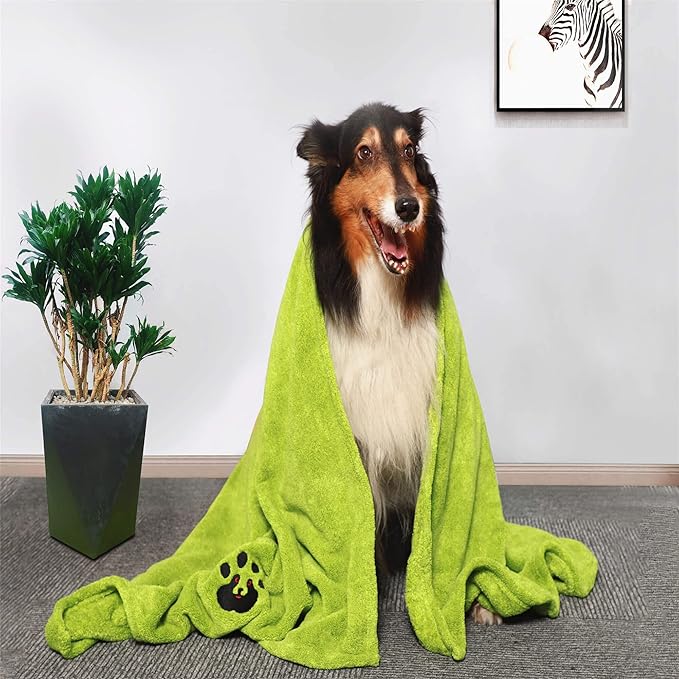 Dogvingpk Extra Large Dog Towel 1 Pack, Super Absorbent Soft Quick Drying Microfiber Pet Bath Towels for Large & Medium Dogs (XL-55" * 36", Green)