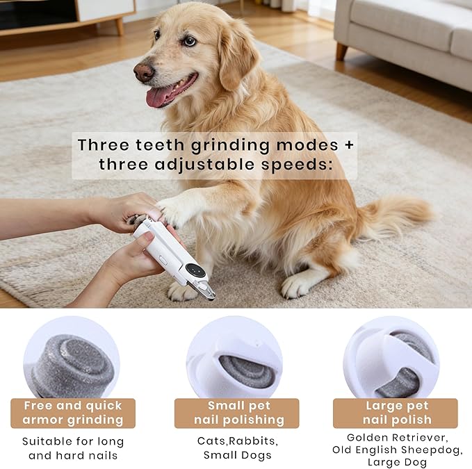 2-in-1 Dog Nail Clippers w/Light & Grinder, Pet Nail Clippers & Dog Nail Grinder for Black Nails, HD Smart Display Pet Trimmer, 3-Speed Quiet Rechargeable for S/M/L Dogs Cats (White)