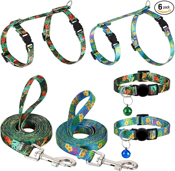 2 Pack Cat Harness and Leash Set - Escape Proof Adjustable Cat Harness, Outdoor Travel Harness for Cats & Kittens Multicolor
