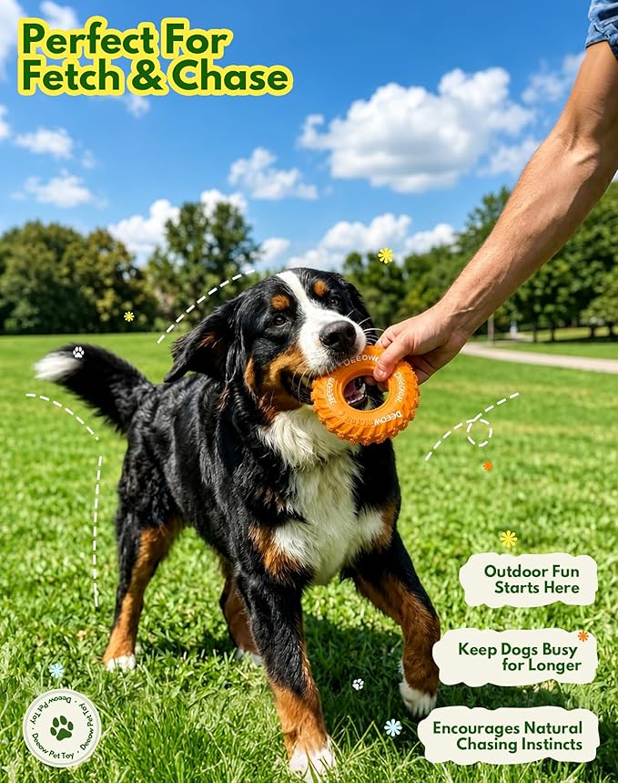 Deeow Orange Tire Dog Chew Toy, Natural Rubber Puppy Teething Ring for Dental Care, Soft Durable Pet Toy for Small Medium Dogs, Indoor Outdoor Fetch Toy for Teething, Anxiety Relief & Boredom Buster