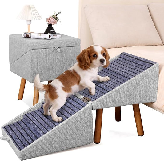 21.06”H Dog Stairs for High Bed, 6-Step Pet Stairs with Split Ottoman Design - Tall Dog Steps Convertible to Bedside Table Nightstand, Large Non-Slip Stairs for Big Medium Dogs to Bed