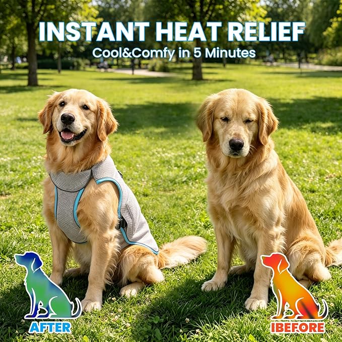MORA PETS Lightweight Breathable Evaporative Dog Cooling Vest with One Ice Pack, Adjustable Chest-Style Dog Harness for Smal Medium Dogs 12-22LBs (Light Blue M)