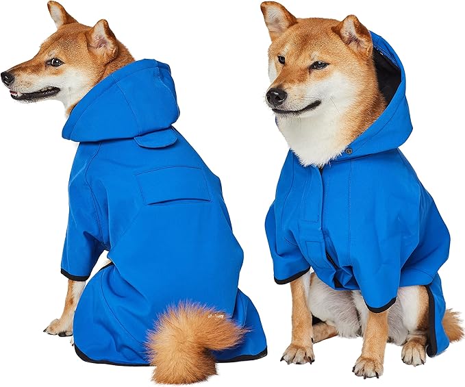 Blueberry Pet 24" Waterproof Dog Softshell Jacket, Hooded Raincoat and Windbreaker with Leash & Harness Hole, Dazzling Blue, Outdoor Rain Gear for Dogs