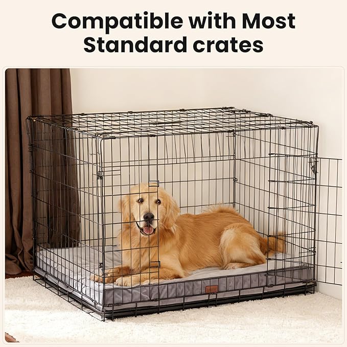 OhGeni Orthopedic Waterproof Dog Bed for Extra Large Dogs, Machine-Washable Removable Cover in Easy-Clean Fabric, Reversible Memory Foam & Easy-Carry Handle, Suitable for Crate, 41 inch (Gray)