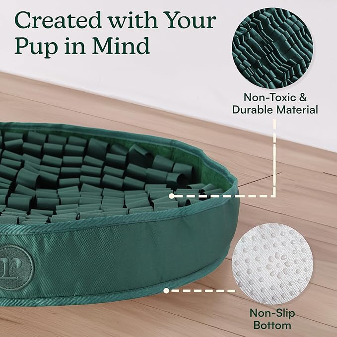 Reggie Snuffle Mat for Dogs, for Calming Support, Reducing Speed Eating, and Mental Stimulation, Durable & Easy to Clean Sniff Mat for Dogs, 20" Large Diameter, Dog Enrichment Toys, Hunter Green