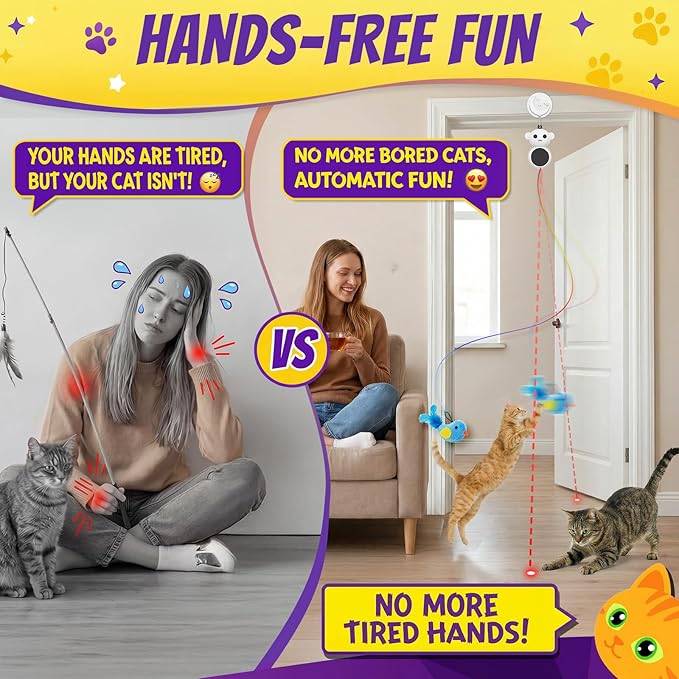 Interactive Cat Toys for Indoor Cats: 2 in 1 Cat Toy with Automatic Flying Bird & Mouse Wand, Smart Motion Mode Adjustable Speed, USB Rechargeable Safe for Bored Kittens and Adult Cats