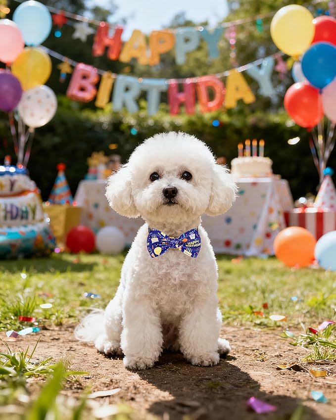 PET SHOW 10 Pack Happy Birthday Small Dog Bow Ties Sliding Collar Attachment Puppies Cats Pet Bowties for Party Balloon Cake Bowknots Collar Charms Grooming Accessories