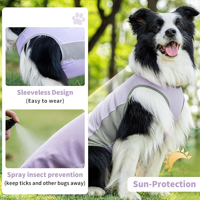 Dog Shirt, Cooling Vest Lightweight Breathable, Dog T-Shirts All-Season UV Protection Pet Clothes Quick Dry Soft Stretchy Pet Shirt Vest for Small Medium Large Dogs (Lilac Ether 1PC, Medium)