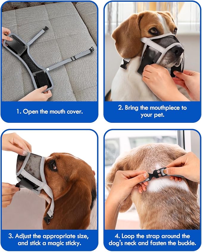 Dog Muzzle, Soft Air Mesh Muzzles for Extra Large Dogs, Breathable Dog Mussels for Scavenging Biting Licking & Barking, Adjustable Mouth Guard for Grooming, Allows Panting and Drinking (Grey,XL)