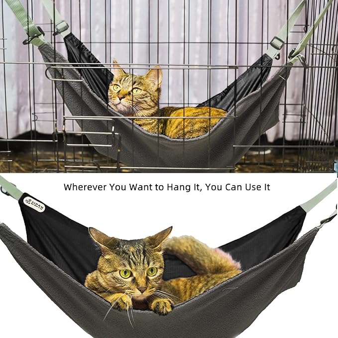 2 Pieces Cat Hammock for Cage,2 Pieces Reversible Cat Hanging Hammock,Cat Hammocks Hunging for Cage,Waterproof Cooling Kittens Pad for Cats (Large, BlackBlack)