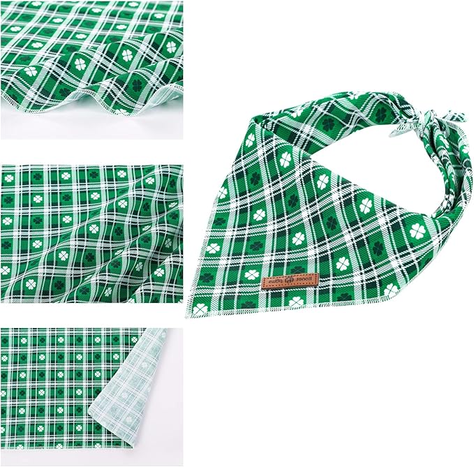 lionet paws St Patricks Dog Bandana for Small Medium Large Dogs, Cat Dog Kerchief Triangle Green Clover Bibs Scarf for Girl Boy