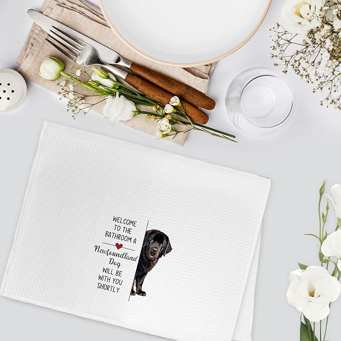 A Newfoundland Dog Hand Towels, Funny Newfoundland Dogs Gifts Dish Tea Towel for Kitchen Bathroom Decor, Welcome to The Dogs Hand Towels for Bathroom, Dog Gifts for Women, 16x24 in
