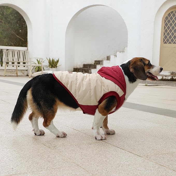Vecomfy Fleece Lining Extra Warm Dog Hoodie in Winter for Small Dogs Jacket Puppy Coats with Hooded,Beige and Red M