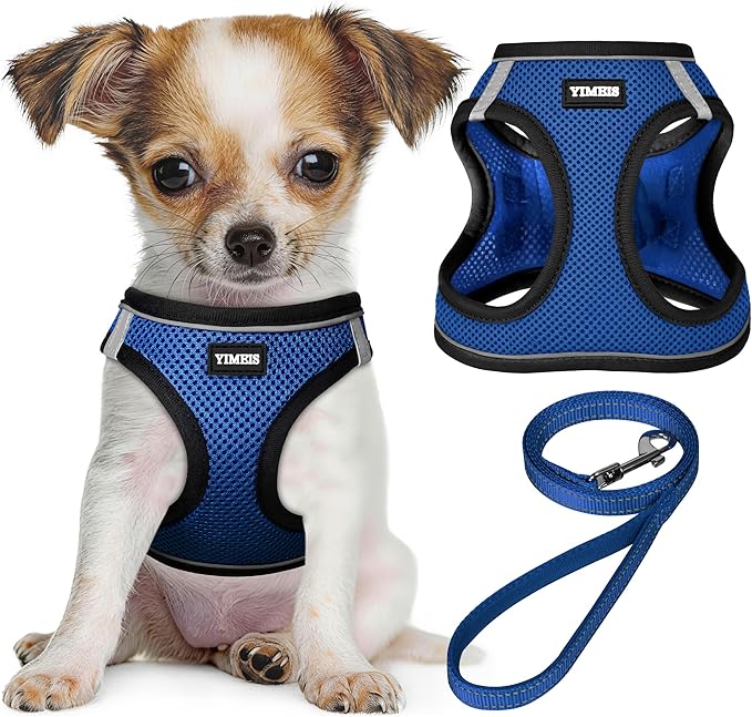 YIMEIS Dog Harness and Leash Set, No Pull Soft Mesh Pet Harness, Reflective Adjustable Puppy Vest for Small Medium Large Dogs, Cats (Royal Blue & Black, Medium (Pack of 1)