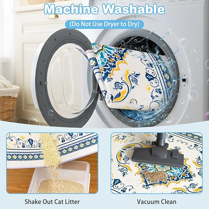 Washable Cat Litter Mat 28"x20" with Non-slip Bottom Waterproof Litter Box Mat Easy to Clean Litter Trapping Mat for Kitty