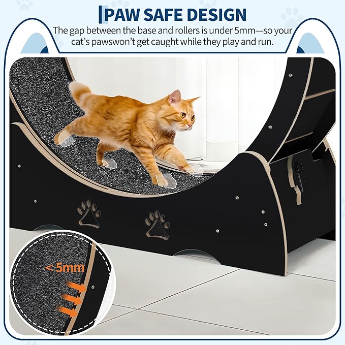 GarveeLife Cat Exercise Wheel, Wooden Cat Running Treadmill with Carpeted Runway for Indoor Cats, Low Noise Removable Carpet Cat Wheel for Kitty Running Walking Training