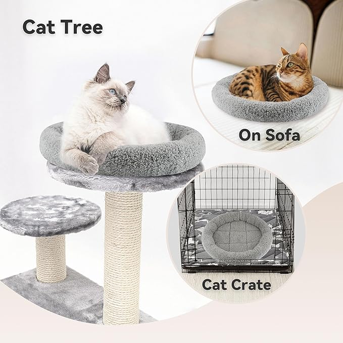 Round Cat Bed Washable Cat Donut Bed with Non-Slip Bottom Comfortable Soft Pet Bed for Indoor Cats/Gray (Diameter: 11.81")