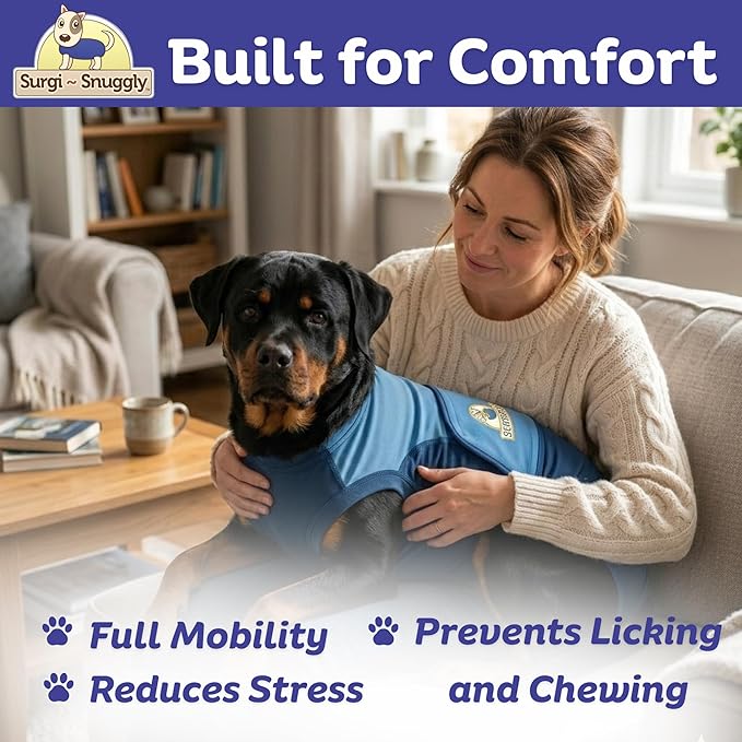 Surgi Snuggly Dog Surgery Recovery Suit - Dog Onesie for Post Surgery Recovery, Female Spay & Male Neuter - Surgical Suit for Dogs, E-Collar Cone Alternative, Double Blue - 2XL Small - 28" - 32" (EC)