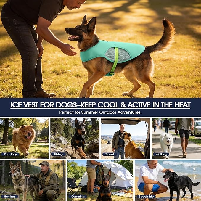 IECOii Dog Cooling Vest for Summer with Leash Ring, Breathable Pet Cooling Harness, Reflective Lightweight Dog Cooler Vest for Hiking, Beach, Outdoor Activities, Turquoise, Size 3XL