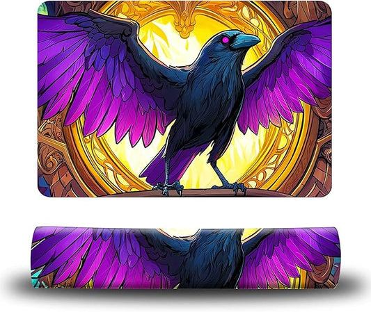 Dog Food Mat, 15.7" x 23.6" Absorbent Pet Feeding Mat for Food and Water, Waterproof Diatom Mud Pet Placemat with Non-Slip Rubber Backing, Cat Bowl Mat for Floors - Purple Feathered Eagle