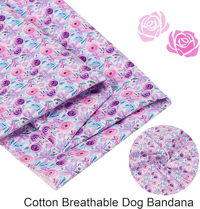 ARING PET Girl Dog Bandanas, Cute Summer Purple Rose Bow Floral Pet Bandana Scarf Triangle Bib for Small Medium Large Female Dogs Cats, Puppy Kerchief for Daily Wear Walks Party Photos-L