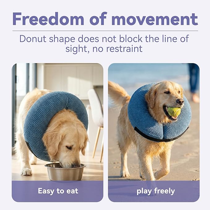 Loflaze Inflatable Dog Cone Collar - Dog Neck Donut Cone Collar Alternative After Surgery - Soft Cone for Large Medium Small Dogs Cats - Alternative Recovery E Collar (Blue, XXL)