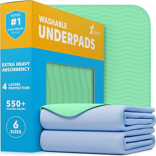 GREEN LIFESTYLE® Washable Underpads - Heavy Absorbency Reusable Bedwetting Incontinence Pads for Kids, Adults, Elderly, and Pets - Toddler Mattress Pads for Bed, Sofa, Floor (Pack of 2 - 34x52)