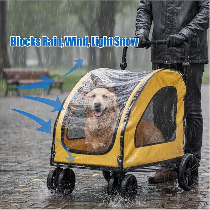 Pet Stroller Rain Cover PU Waterproof Windproof Clear Foldable Shield for Dog and Cat Strollers Outdoor Use (B)