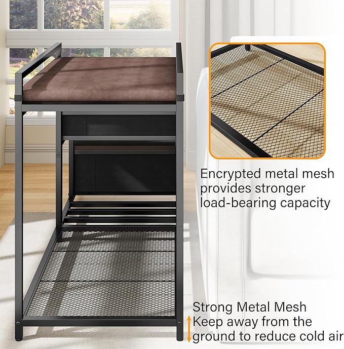 kepptory Pet Bunk Bed with Stairs and Storage, Pet Window Perch with Seat Cushion, Bedside Dogs Cot for Small, Medium Cats & Dogs, Pet Stairs Ramp(Brown)