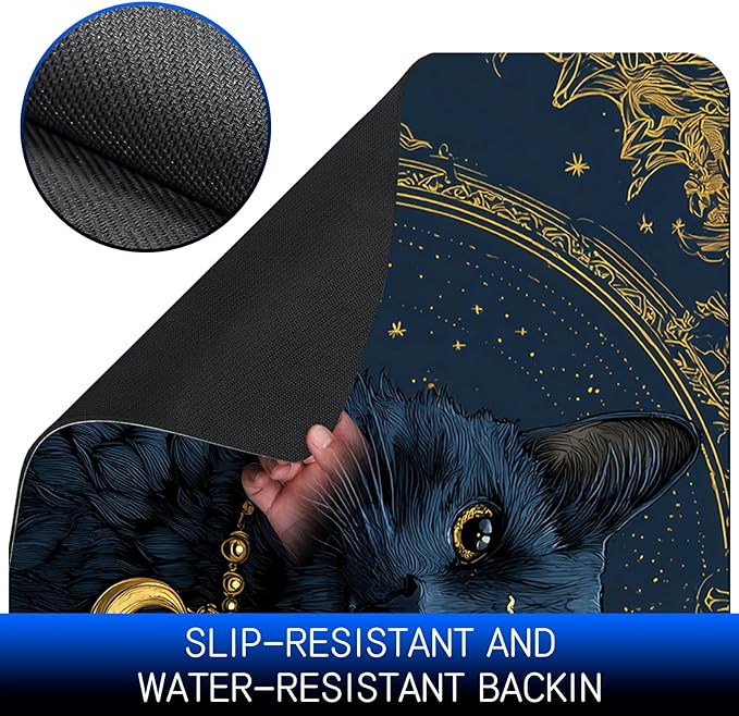 Dog Food Mat, 19.6" x 23.6" Absorbent Pet Feeding Mat for Food and Water, Waterproof Diatom Mud Pet Placemat with Non-Slip Rubber Backing, Easy Clean Cat Bowl Mat for Floors - Black Cat Moon