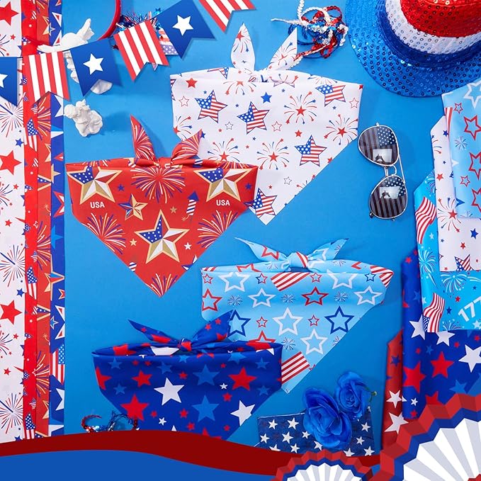 Weewooday 50 Pcs 4th of July Dog Bandanas Bulk for 1776 Patriotic 250th Anniversary Star Red White and Blue Independence Day Flag Scarf for Small Medium Large Outfit(Star, 19.7 x 13.8 x 13.8 Inch)