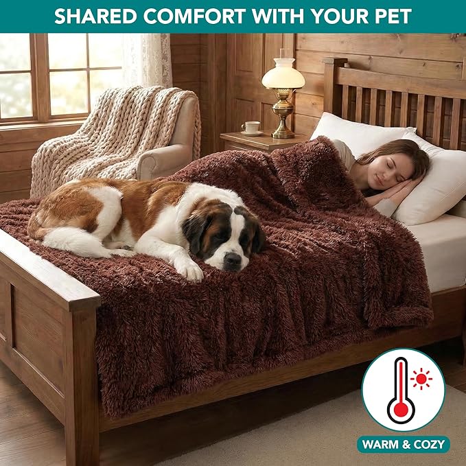 PetAmi Fluffy Waterproof Dog Blanket for Couch and Bed, Reversible Sherpa Pet Throw, Pee Proof Furniture Protector Sofa Cover, Washable Cat Blanket for Medium Large Dogs and Cats (Brown, 60x80)