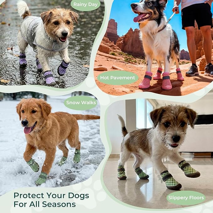 Dog Shoes Breathable Non-Slip Outdoor Booties for Small Medium Dogs, Pet Boots Paw Protector for Hot Pavement Hardwood Floors (Red Blue, X-Large)