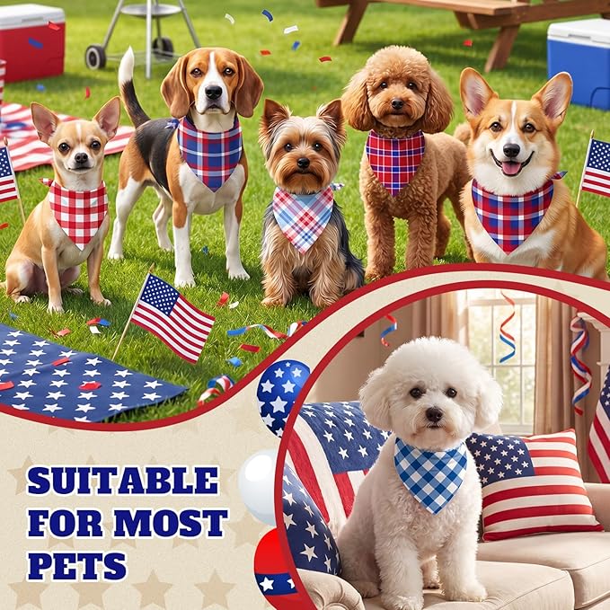 Abbylike 50 Pcs Patriotic Plaid Dog Bandanas Bulk 4th of July Bandanas for Dogs Triangle Kerchief Bib Scarf Set for Pet Independence Day 250th Anniversary Party Costume, 25 Styles(19.7 x 13.8 x 13.8)