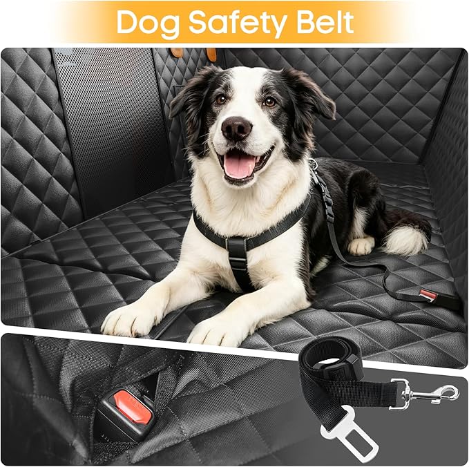 PETICON Back Seat Extender for Dogs, Hard Bottom Pet Seat Cover - Supports 400lbs, Waterproof Rear Seat Cover with Mesh Window for Ford/GMC/Chevrolet/Toyota/RAM Crew Cab Trucks&Full-Size
