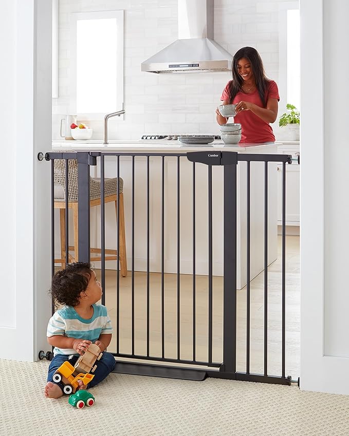 Cumbor 36" Extra Tall Baby Gate for Dogs and Kids with Wide 2-Way Door, 30"- 46" Width, and Auto Close Personal Safety for Babies and Pets, Fits Doorways, Stairs, and Entryways, Black