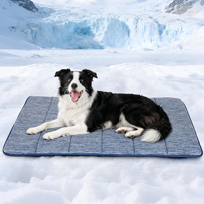 Dog Cooling Mat for Large Dogs - 35x23 Orthopedic Memory Foam Pet Pad for Summer, QMAX>0.5, Washable Premium Comfort Crate Pad for Your Furry Companion, Wander Blue