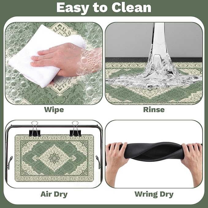 Pet Dog Cat Food Mat, Absorbent Dog Bowl Mats for Food and Water, Non Slip Boho Dogs Cat Placemats Feeding Mat for Floors Indoor Puppy Pet Accessories Supplies 16 * 24 inch, Retro Green
