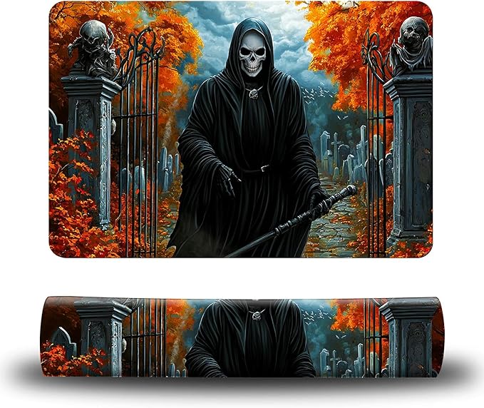 Dog Food Mat, 19.6" x 23.6" Absorbent Pet Feeding Mat for Food and Water, Waterproof Diatom Mud Pet Placemat with Non-Slip Rubber Backing, Easy Clean Cat Bowl Mat for Floors - Maple Skull