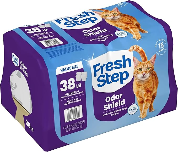 Fresh Step Clumping Cat Litter Multi-Cat Extra Strength Formula With Febreze Freshness, Multi Cat Litter With Ammonia Block Technology, 38 lbs. (4 x 9.5 lb. Bag)
