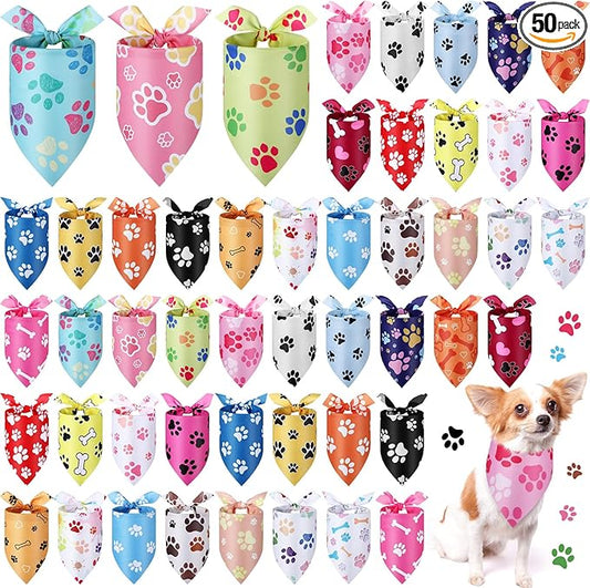 Abbylike 50 Pcs Paw Print Dog Bandanas Bulk Cute Footprint Bandanas for Dogs Triangle Kerchief Bib Scarf for Pets National Dog Day Party Costume Photo Props Accessories Pet Shops (19.7 x 13.8 x 13.8)