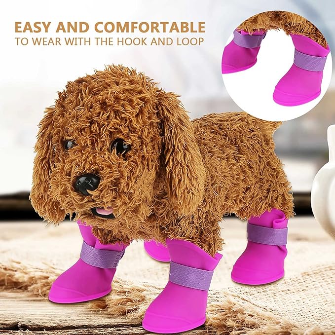 Yctze 4pcs Silicone Protective Dog Boots, Antislip Snow Shoes for Small Dogs, Ideal for French, Cute Pet Rain Wellies (L)