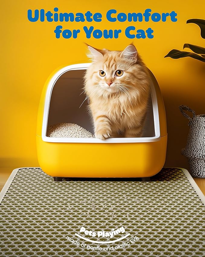 Cat Litter Mat - 23.2'' x 14.6'' Small Litter Trapping Mat, Easy to Clean Litter Box Mat, Waterproof, Urine-Proof, Non-Slip, Cat Toilet Training Systems Accessories, Beige