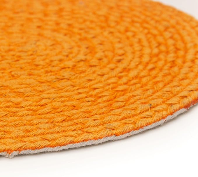 Decorative Dog Feeding Mat/Rug for Bowl Natural Cotton Easy Clean Woof Bone Shaped 15" x 23" Peach Orange