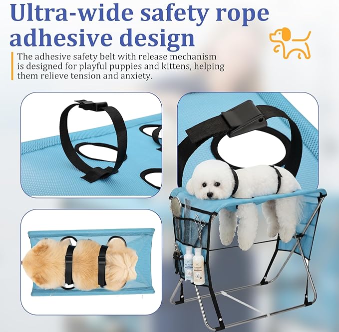 Foldable Pet Grooming Hammock for Small Dogs & Cats - Sturdy Stainless Steel Support Suitable, Dog & Cat Grooming Table - Gentle Joint Support for Nail Trimming, Bathing & Care, No Hook Needed -30 lbs