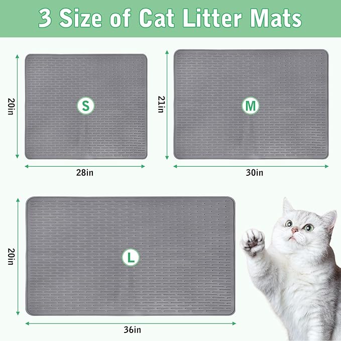 Cat Litter Mat 36" x 20" Waterproof Rubber Litter Box Mat Non-Slip & Soft Litter Trapping Mat Easy to Clean Kitty Litter Mat for Indoor Floor (Large)
