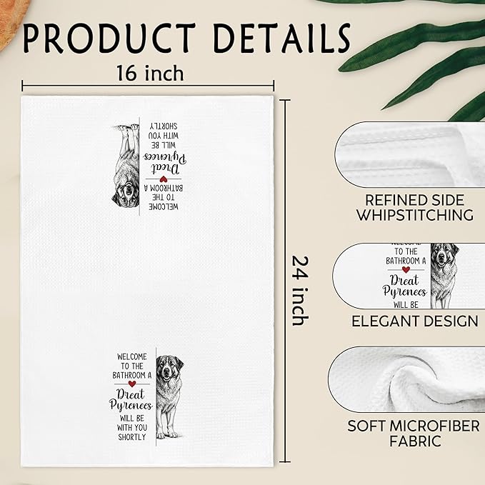 Funny Great Pyrenees Gifts Hand Towels for Bathroom, A Great Pyrenees Will Be with You Shortly Hand Towels, Dog Themed Dish Tea Towel for Kitchen Bathroom Decor, Dog Gifts for Women, 16x24 In