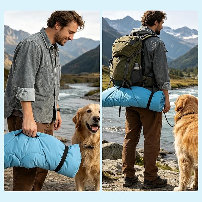 EXPAWLORER Outdoor Travel Dog Bed, Portable Waterproof Reversible Camping Durable Dog Pad, Easy to Roll Up with Buckle Large Washable Pet Mat for Medium Large Dogs Puppy Cats Sleeping Outside 26"x43"