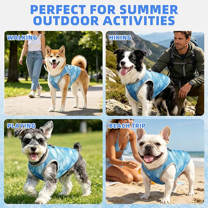 KOOLTAIL Dog Cooling Vest, Sun Protection Easy on off Cooling Pet Shirt Harness with Zipper & Leash Ring, Breathable Summer Quick Dry Clothes, Relief in Hot Weather for Small Medium Large Dogs, Blue M
